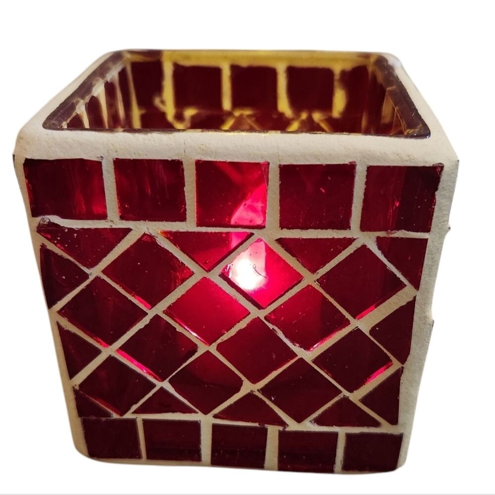 At Home America Ruby Glow Tea Light Holder Red NEW in box